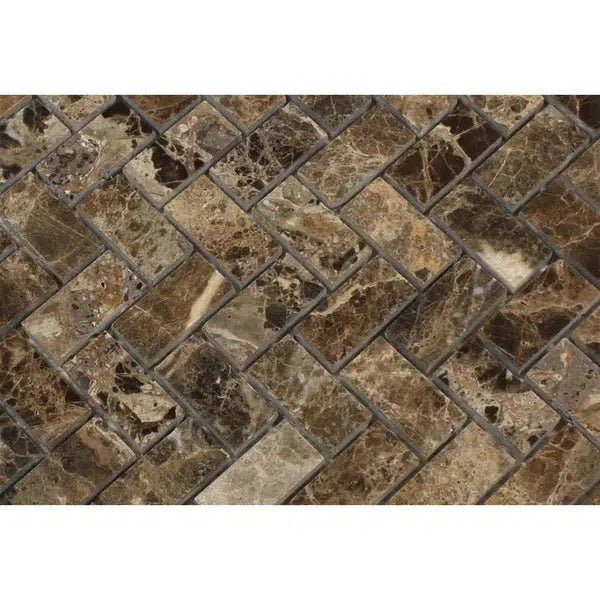 Emperador Dark Premium Marble 1X2 Herringbone Mosaic Polished - SurfacesGalore