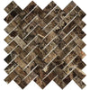 Emperador Dark Premium Marble 1X2 Herringbone Mosaic Polished - SurfacesGalore