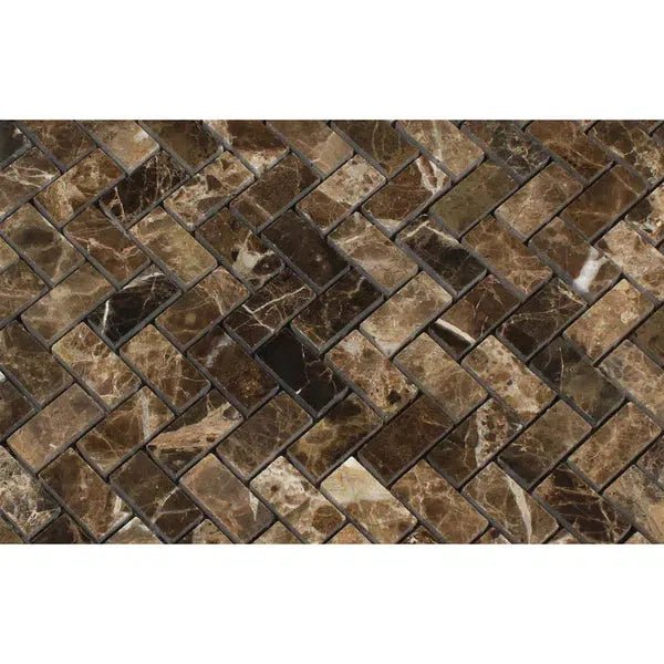 Emperador Dark Premium Marble 1X4 Herringbone Mosaic Polished - SurfacesGalore