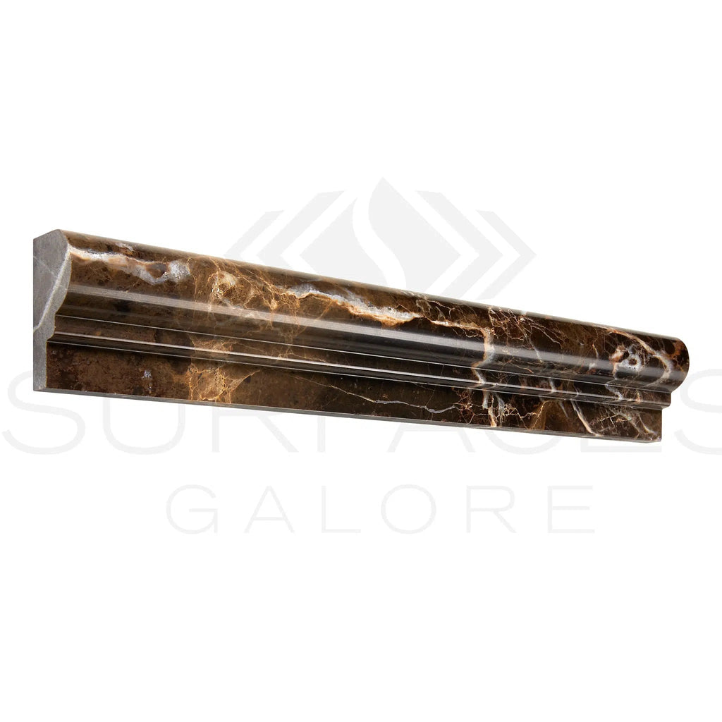 Emperador Dark Premium Marble 2X12 OG - 1 (Single - step Chair Rail Trim) Liner Polished - SurfacesGalore