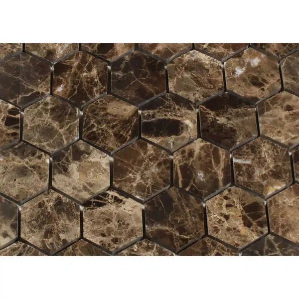 Emperador Dark Premium Marble 2X2 Hexagon Mosaic Polished - SurfacesGalore