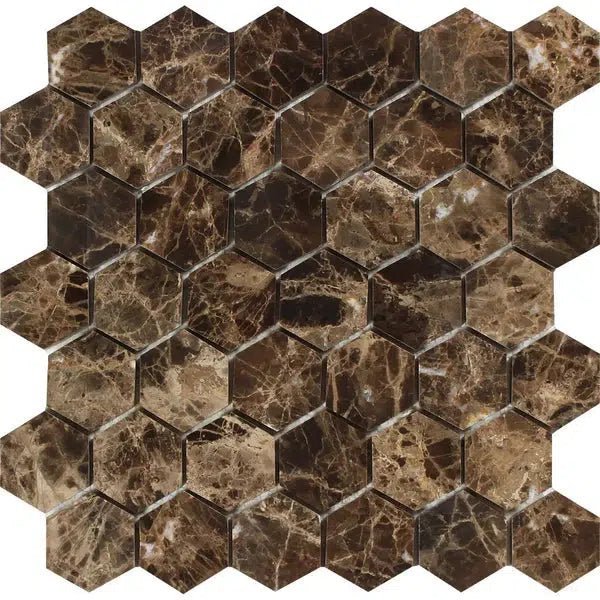 Emperador Dark Premium Marble 2X2 Hexagon Mosaic Polished - SurfacesGalore