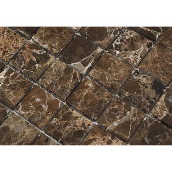 Emperador Dark Premium Marble 2X2 Mosaic Tumbled - SurfacesGalore