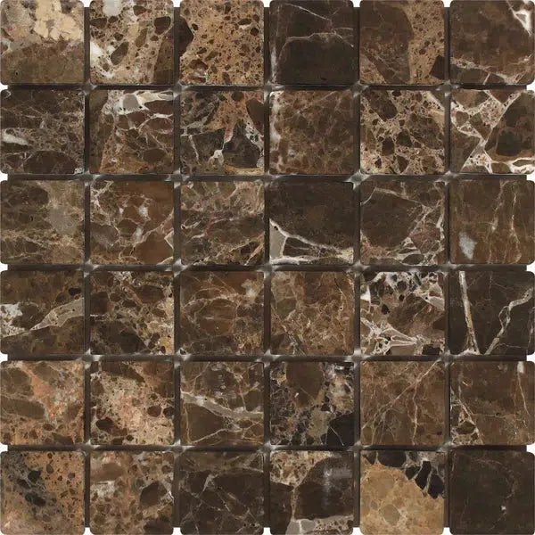 Emperador Dark Premium Marble 2X2 Mosaic Tumbled - SurfacesGalore