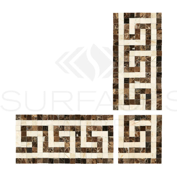 Emperador Dark Premium Marble 3 1/2X7 Greek Key Border (Emp. Dark+C. Marfil) Polished