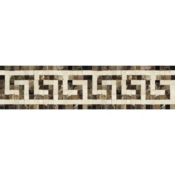 Emperador Dark Premium Marble 3 1/2X7 Greek Key Border (Emp. Dark+C. Marfil) Polished - SurfacesGalore