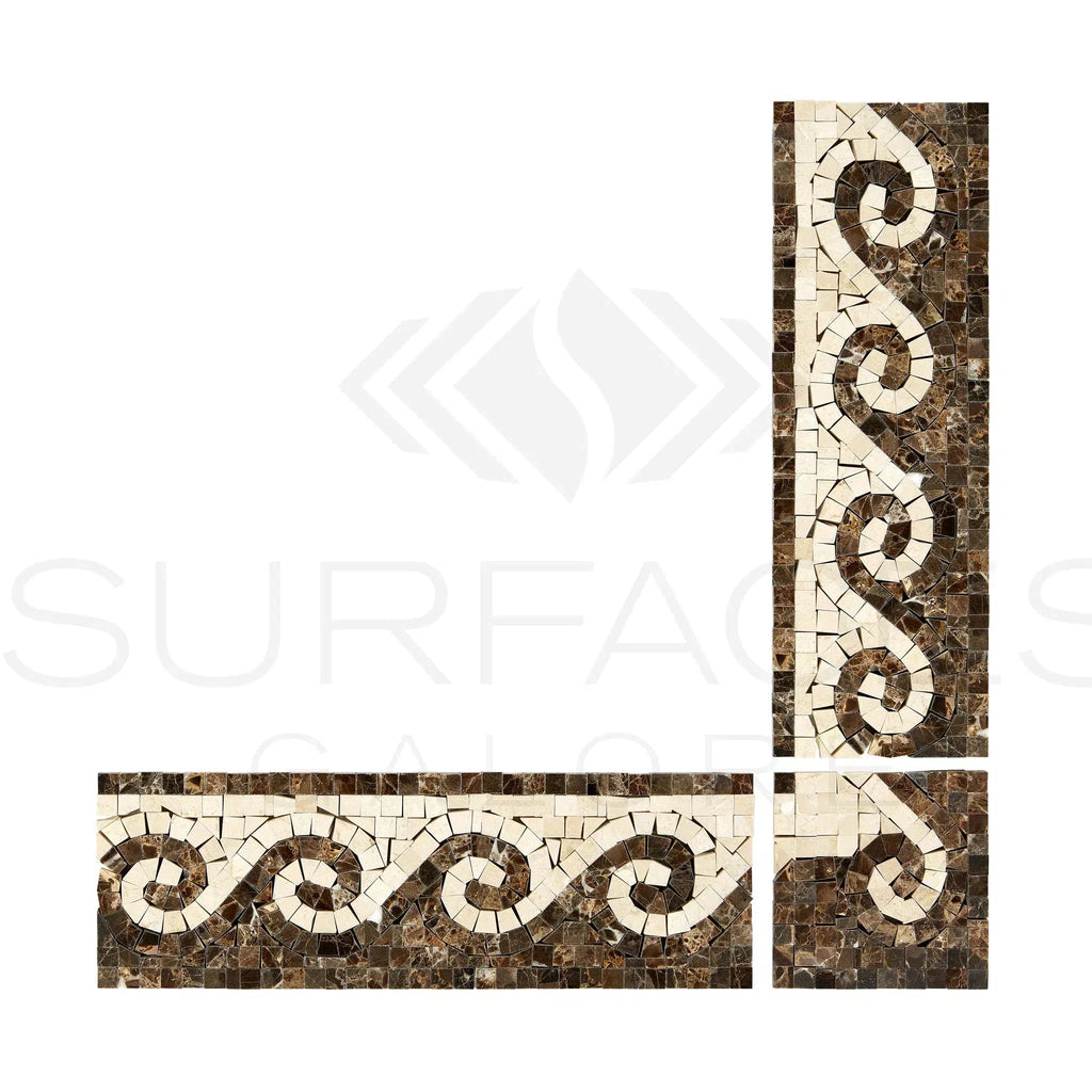 Emperador Dark Premium Marble 3 7/8X12 Wave Border (Emp. Dark+C. Marfil) Polished - SurfacesGalore