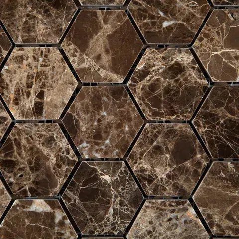 Emperador Dark Premium Marble 3X3 Hexagon Mosaic Polished - SurfacesGalore