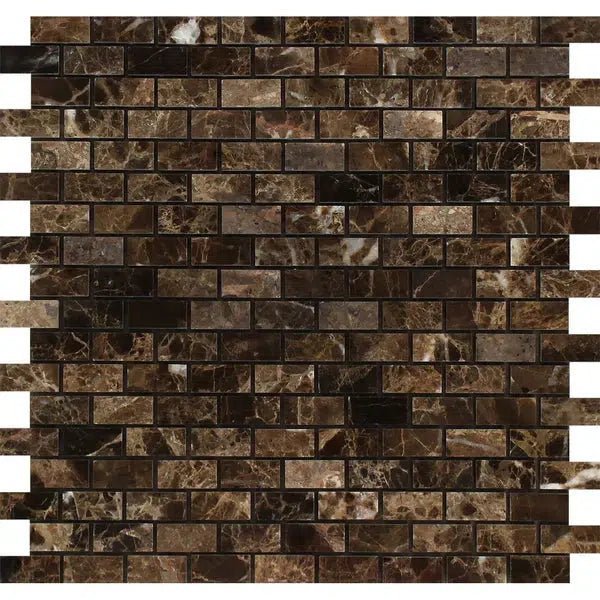 Emperador Dark Premium Marble 5/8X1 1/4 Mini - Brick Mosaic Polished - SurfacesGalore