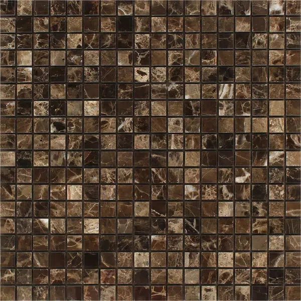 Emperador Dark Premium Marble 5/8X5/8 Mosaic Polished - SurfacesGalore