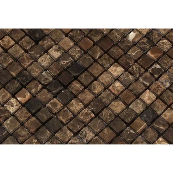 Emperador Dark Premium Marble 5/8X5/8 Mosaic Tumbled - SurfacesGalore