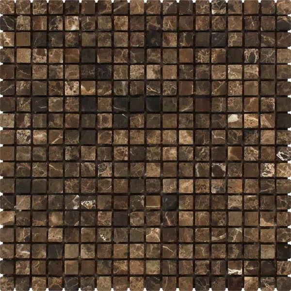 Emperador Dark Premium Marble 5/8X5/8 Mosaic Tumbled - SurfacesGalore