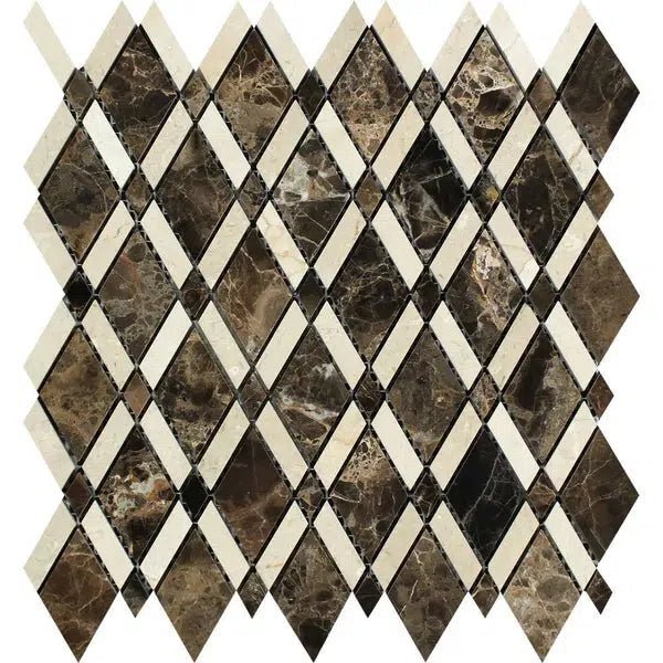 Emperador Dark Premium Marble Lattice (Emperador Dark + Crema Marfil) Mosaic Polished - SurfacesGalore