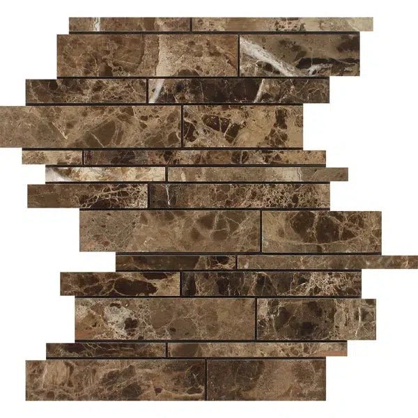 Emperador Dark Premium Marble Manhattan (Random - Strip) Mosaic Polished - SurfacesGalore