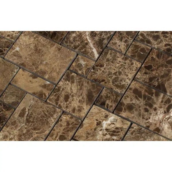 Emperador Dark Premium Marble Mini - Versailles Pattern Mosaic Polished - SurfacesGalore