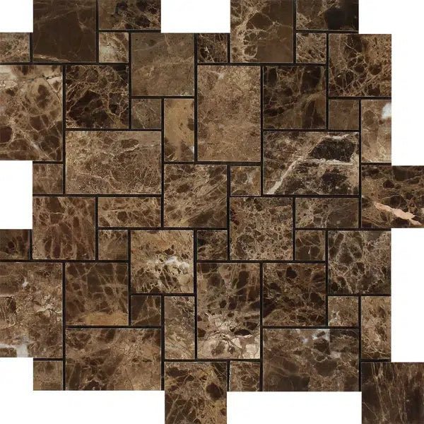 Emperador Dark Premium Marble Mini - Versailles Pattern Mosaic Polished - SurfacesGalore