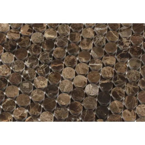 Emperador Dark Premium Marble Penny - Round Mosaic Polished - SurfacesGalore