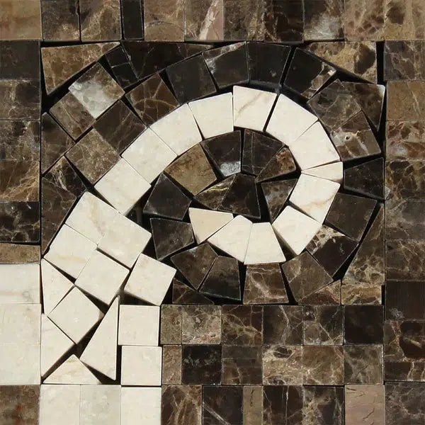 Emperador Dark Premium Marble Wave Border Corner (Emp. Dark+C. Marfil) Polished - SurfacesGalore