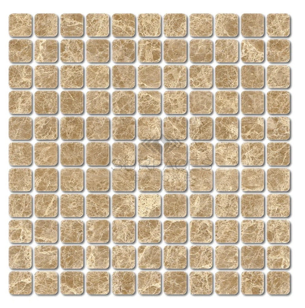 Emperador Light Premium 1X1 Mosaic Marble Tumbled - SurfacesGalore