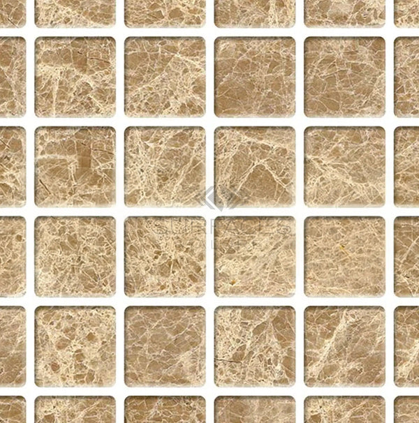 Emperador Light Premium 2X2 Mosaic Marble Tumbled - SurfacesGalore