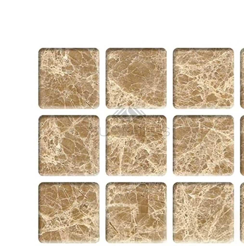 Emperador Light Premium 2X2 Mosaic Marble Tumbled - SurfacesGalore