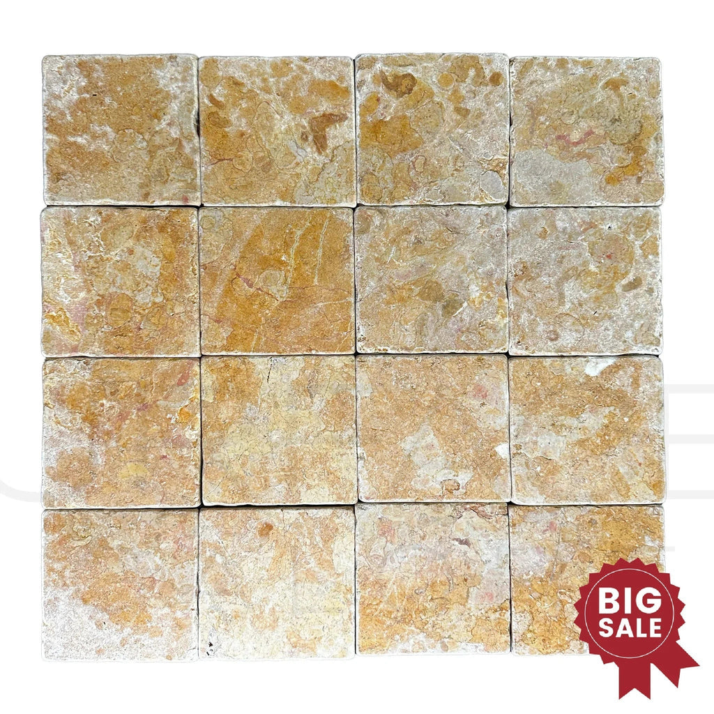 Giallo Reale (Gold - Yellow) Marble 6X6 Tumbled Tile 105 Sq.Ft. - Discounted, Marble/Travertine Clearance Sale - SurfacesGalore