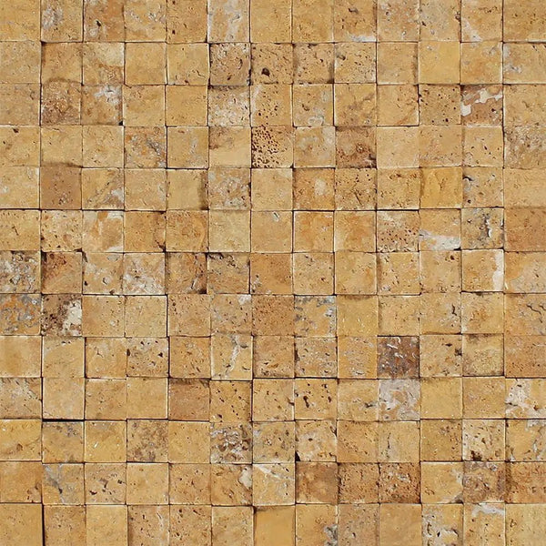 Gold/Yellow Travertine 1X1 Mosaic Split - Faced - SurfacesGalore