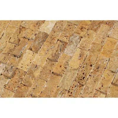 Gold/Yellow Travertine 1X2 Brick Mosaic Split - Faced - SurfacesGalore