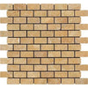 Gold/Yellow Travertine 1X2 Brick Mosaic Tumbled - SurfacesGalore