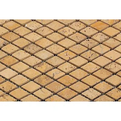 Gold/Yellow Travertine 1X2 Diamond / Rhomboid Mosaic Tumbled - SurfacesGalore