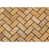 Gold/Yellow Travertine 1X2 Herringbone Mosaic Tumbled - SurfacesGalore