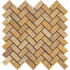 Gold/Yellow Travertine 1X2 Herringbone Mosaic Tumbled - SurfacesGalore