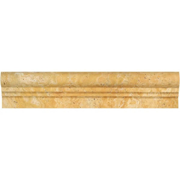 Gold/Yellow Travertine 2 1/2X12 OG - 2 (Double - Step Chair Rail Trim) Liner Honed - SurfacesGalore