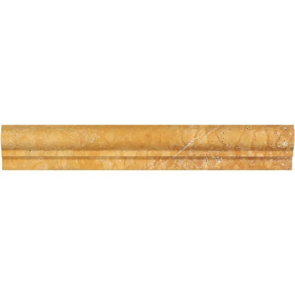 Gold/Yellow Travertine 2X12 OG - 1 (Single - Step Chair Rail Trim) Liner Honed - SurfacesGalore