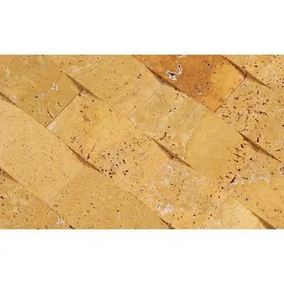 Gold/Yellow Travertine 2X4 Brick CNC - Arched (Round - Face / Wavy) Mosaic Honed - SurfacesGalore