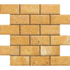 Gold/Yellow Travertine 2X4 Deep - Beveled Brick Mosaic Honed - SurfacesGalore