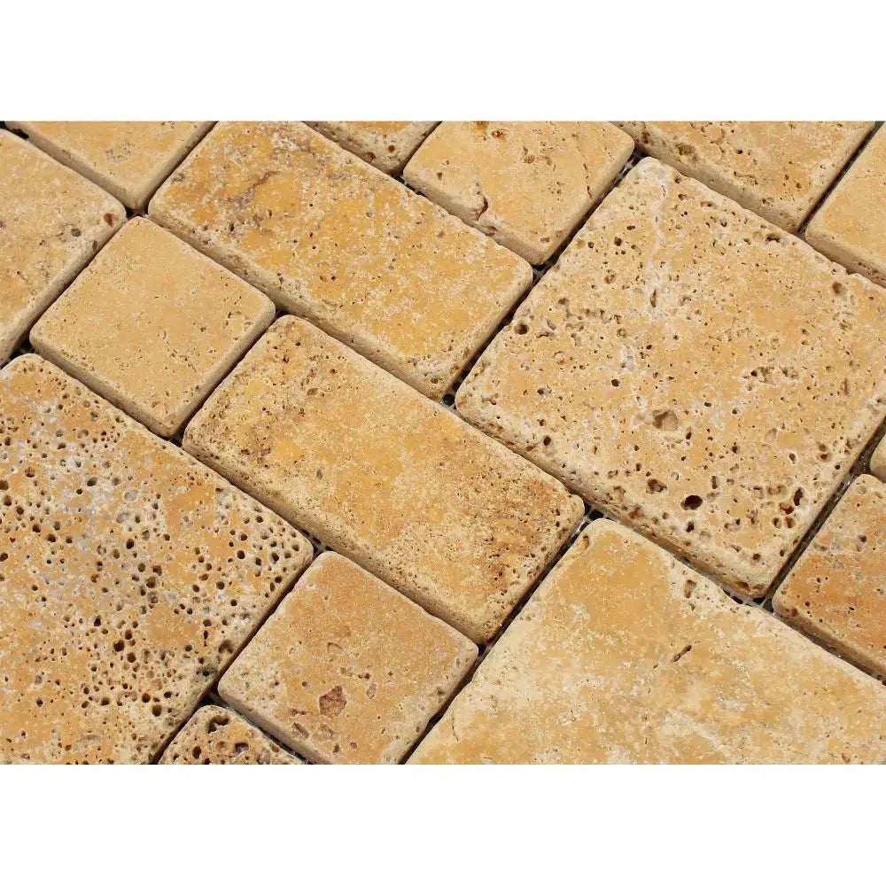 Gold/Yellow Travertine 3-pcs. Mini-Pattern (Non-Interlocking) Mosaic Tumbled