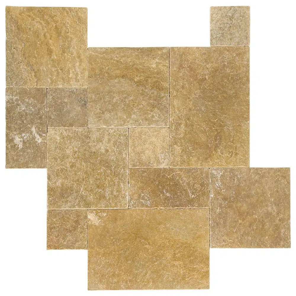 Gold/Yellow Travertine 4 pcs Versailles Pattern/French Pattern Set Tumbled - SurfacesGalore