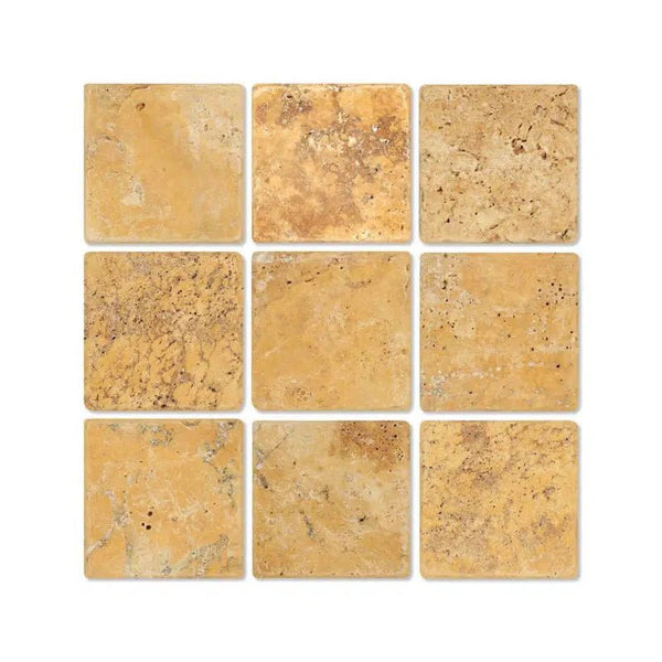 Gold/Yellow Travertine 4X4 Tile Tumbled - SurfacesGalore