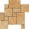 Gold/Yellow Travertine OPUS Mini - Pattern (4 pcs. Interlocking) Mosaic Tumbled - SurfacesGalore