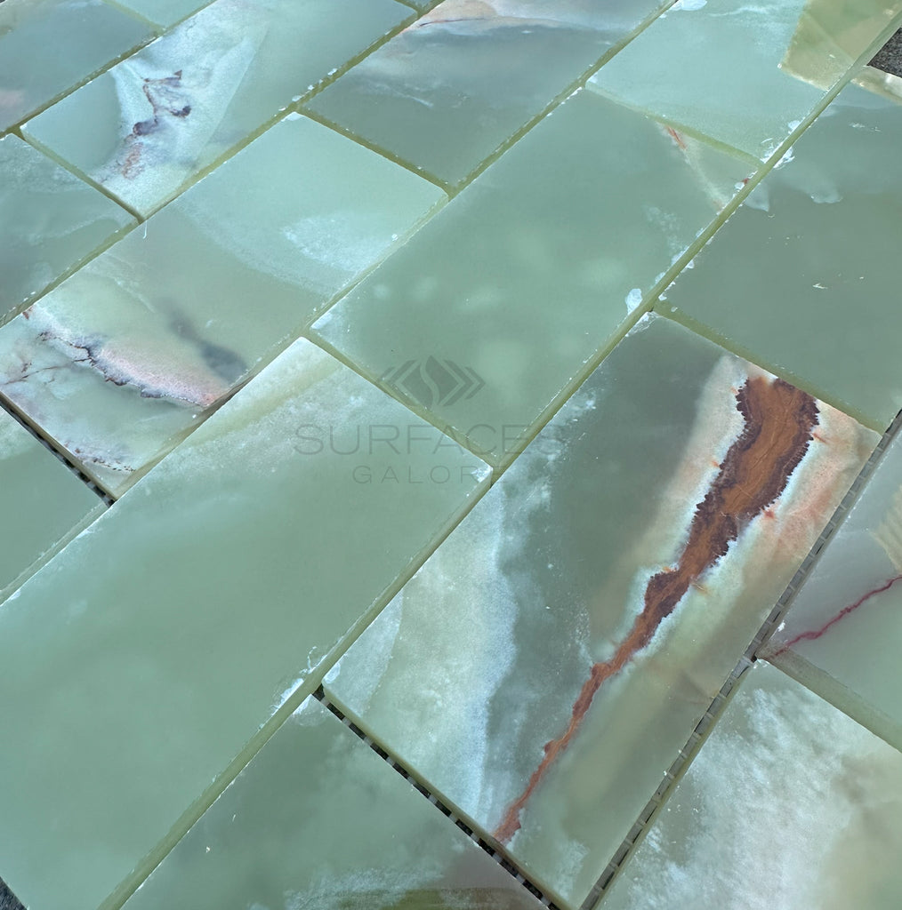 Green Onyx Premium Marble 2X4 Mosaic Marble Tile Polished - SurfacesGalore