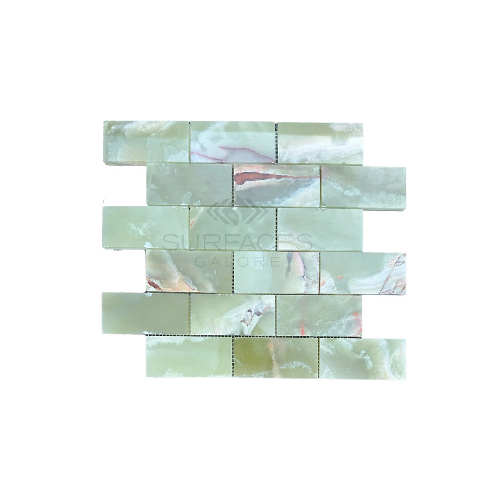 Green Onyx Premium Marble 2X4 Mosaic Marble Tile Polished - SurfacesGalore