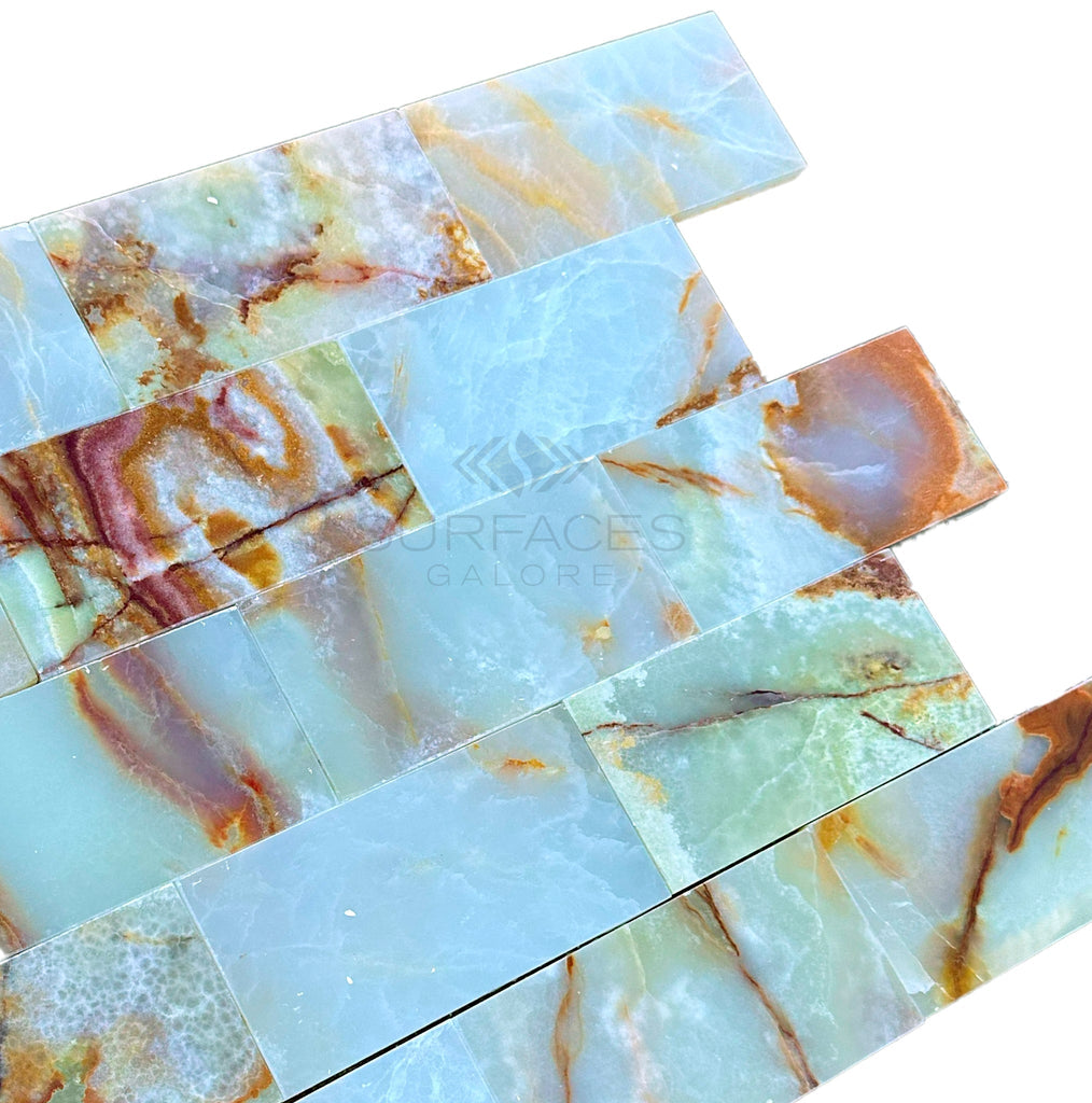 Green Onyx Premium Marble 3X6 Polished - SurfacesGalore