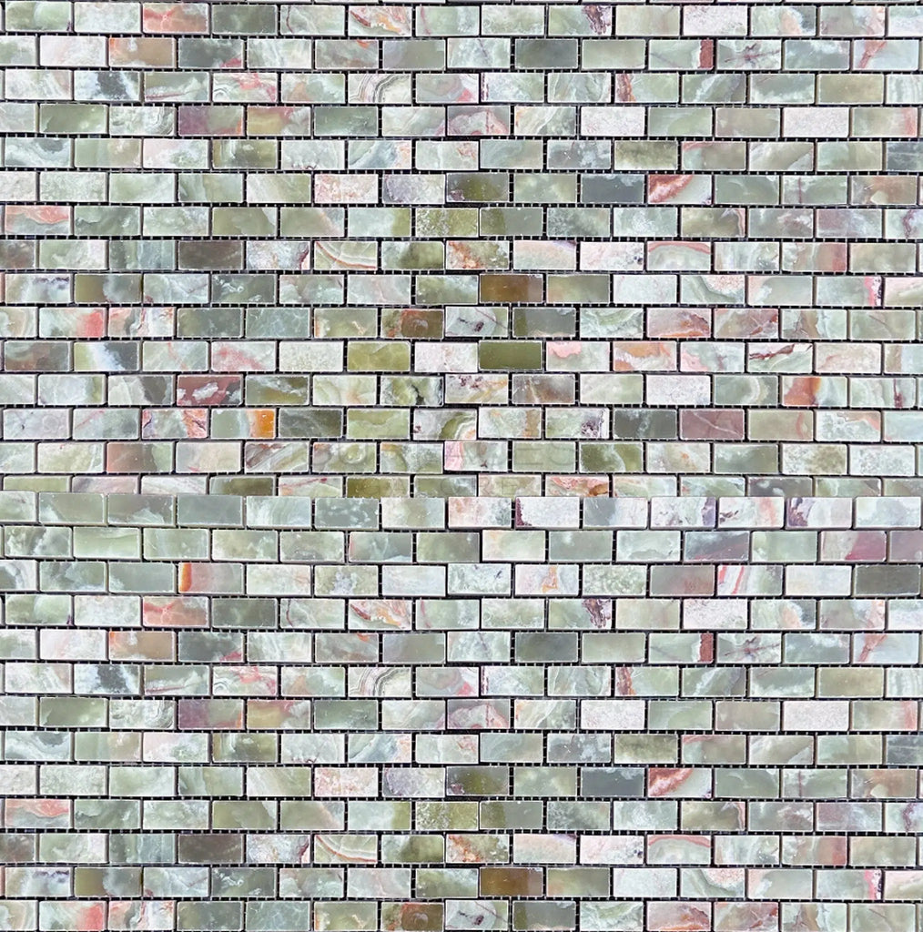 Green Onyx Premium Marble 5/8X1 1/4 Mini - Brick Mosaic Marble Tile Polished - SurfacesGalore