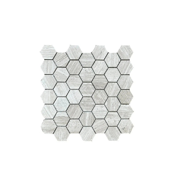 Haisa Light (White Wood) 2" Hexagon Mosaic Limestone Honed