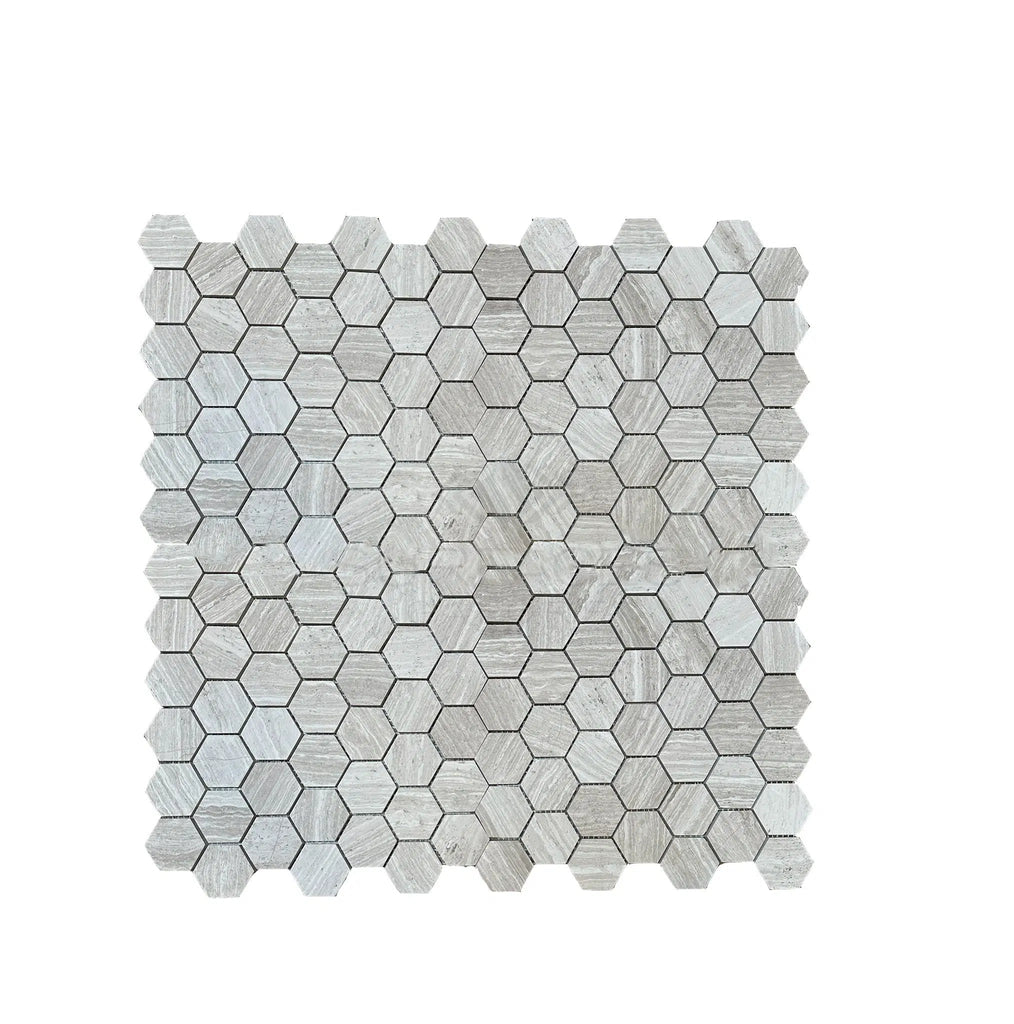 Haisa Light (White Wood) Premium 2X2 Hexagon Mosaic Limestone Honed - SurfacesGalore