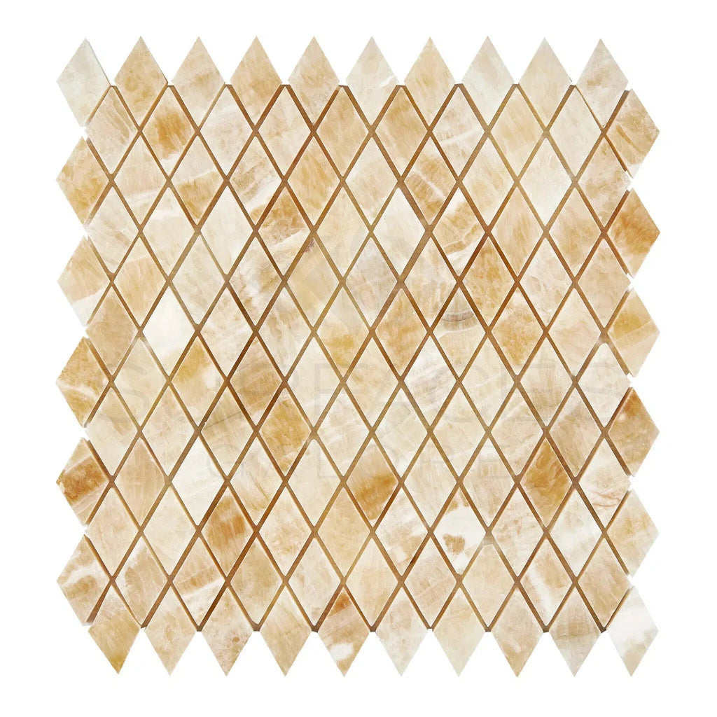 Honey Onyx (Giallo Crystal) 1X2 Diamond/Rhomboid Mosaic Marble Tile Polished