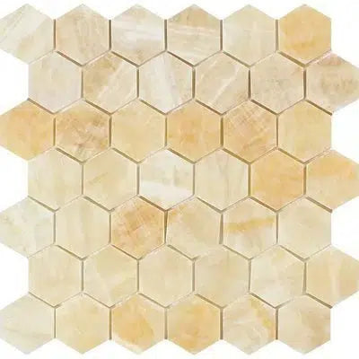 Honey Onyx (Giallo Crystal) 2" Hexagon Mosaic Marble Tile Polished