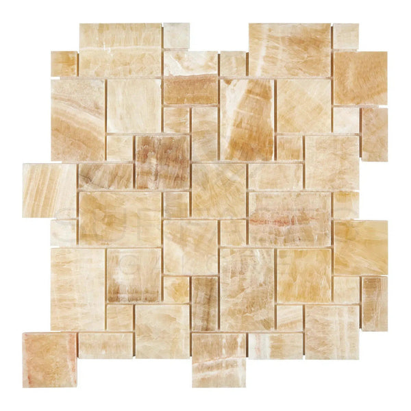 Honey Onyx (Giallo Crystal) Mini-Versailles Pattern Mosaic Marble Tile Polished