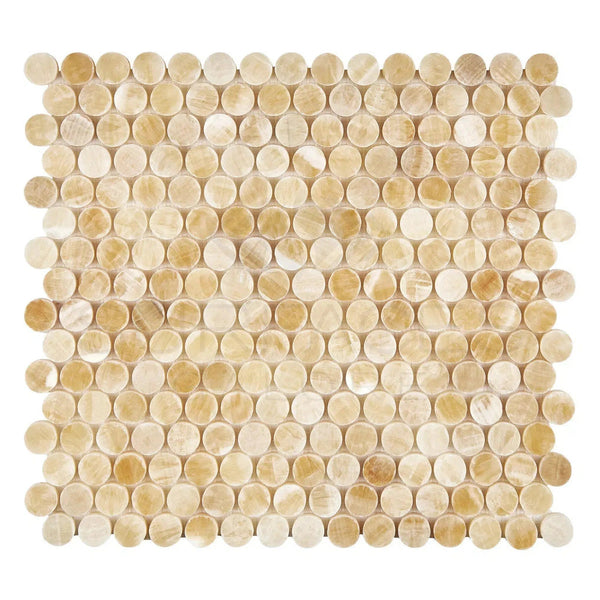 Honey Onyx (Giallo Crystal) Penny-Round Mosaic Marble Tile Polished